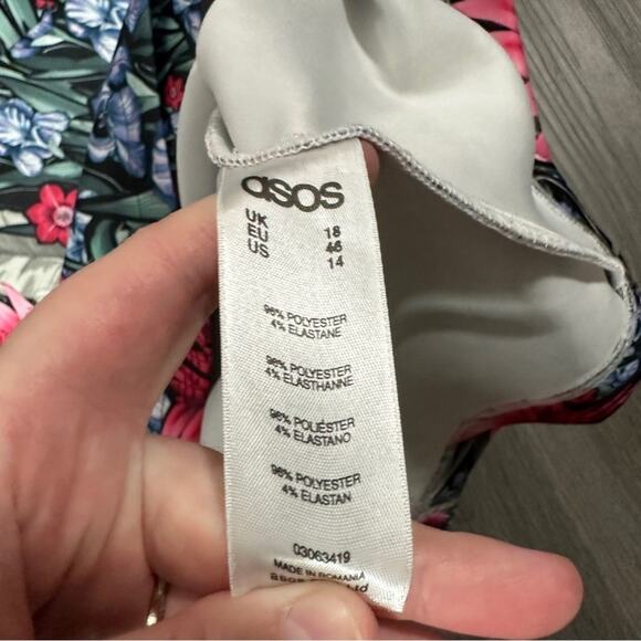 ASOS Purple Pink Green Floral Print Sleeveless Sheath Midi Dress Size 14 - Picture 6 of 9